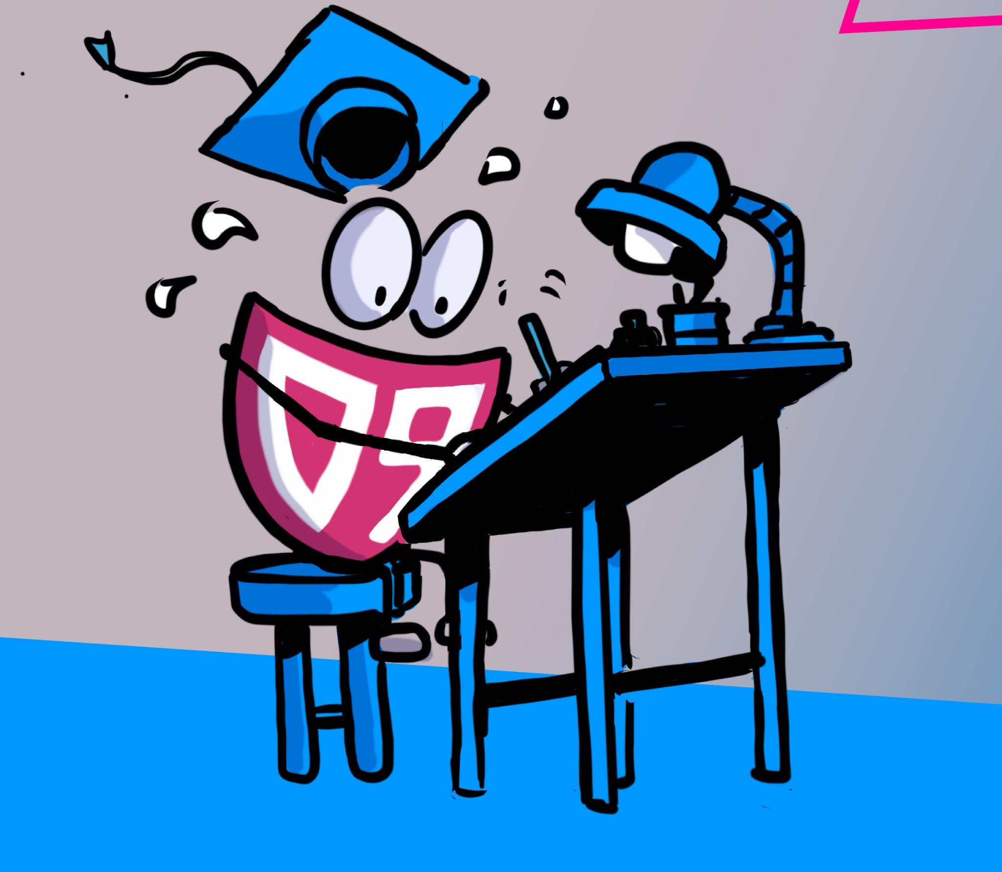 Dibujante de D9 Comics trabajando en su escritorio